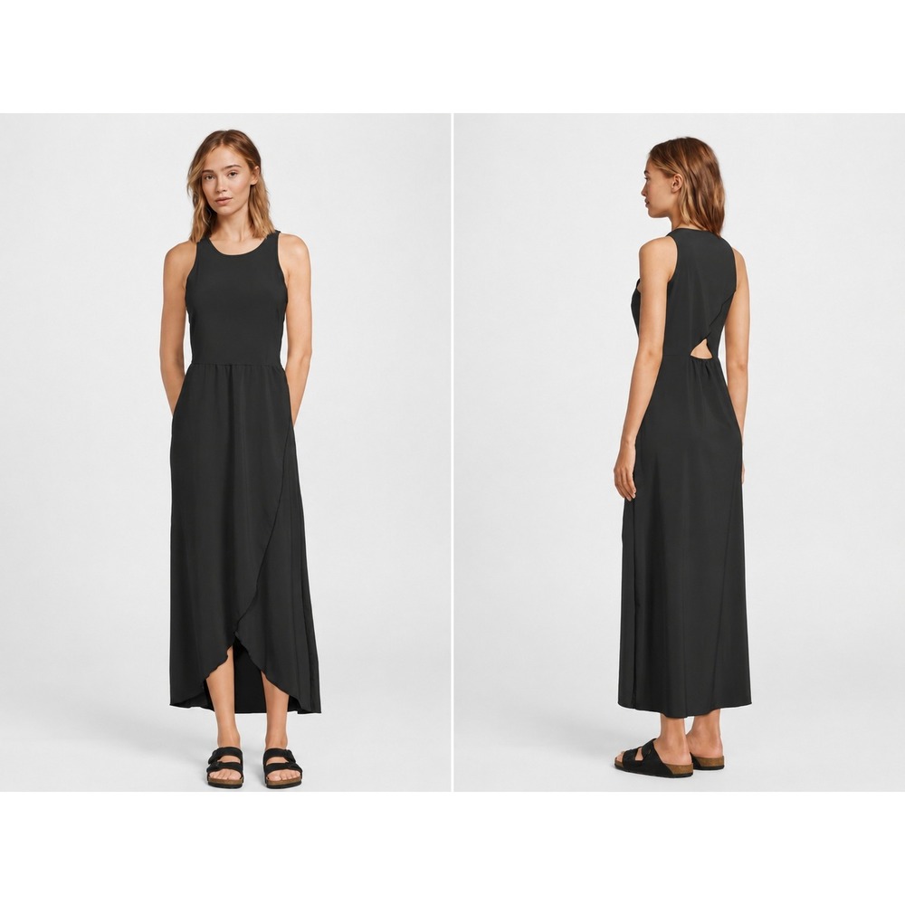 Toad&Co Sunkissed Maxi Travel Dress XL Black Sustainable Cutout Back Pocket